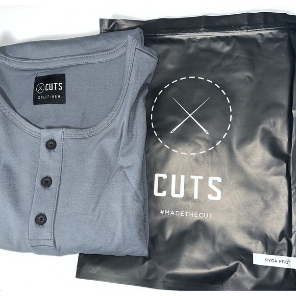 Cuts Clothing Other - New Cuts Clothing Split-Hem Henley Crew T-Shirt, Gray Mens Size L Pyca Pro